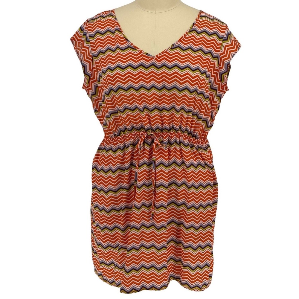Rue21 Rue+ Mini Dress Orange Chevron Zig Zag Drawstring Waist 3X